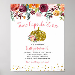 Marsala Floral Pumpkin Time Kapselunterschrift Poster