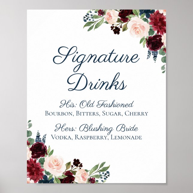 Marsala Floral Signature Drinks Cocktail Signature Poster (Vorne)
