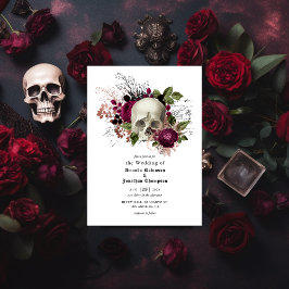 Marsala Floral Skull Halloween Gothic Wedding Einladung