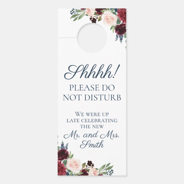 Marsala Floral Wedding Door Hangers Türanhänger (Vorderseite)