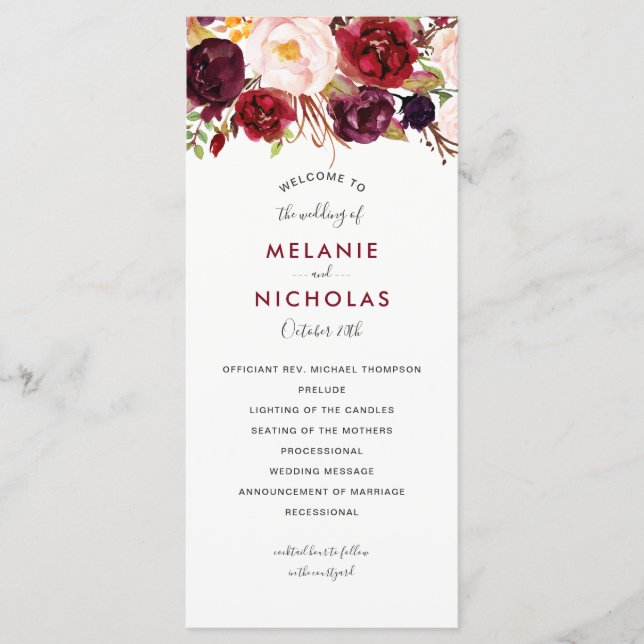 Marsala Floral Wedding Program, 4163 Programm (Vorderseite)