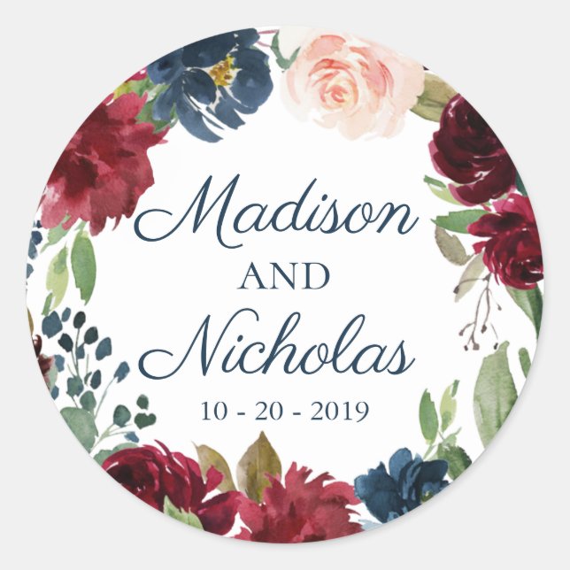 Marsala Floral Wedding Umschlag Aufkleber Stickers (Vorderseite)