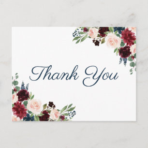 Marsala Floral Wedding Vielen Dank Postkarten
