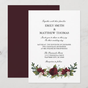 Marsala Floral Winter Wedding Einladung