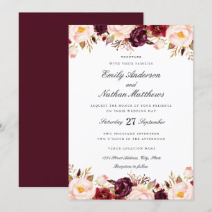 Marsala Florale Rote Burgunder Hochzeitseinladung Einladung