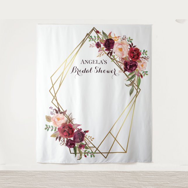 Marsala flowers Bridal Shower photo backdrop  Wandteppich (Vorderseite)