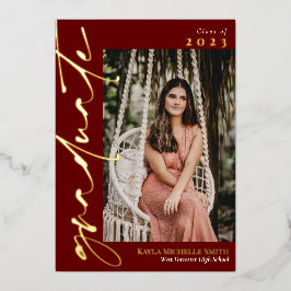 Marsala Gold Calligraphy Foto Abschluss Folieneinladung