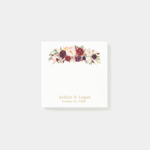 Marsala Gold Elegant Floral Wedding Post-it Notes Klebezettel