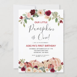 Marsala Gold Glitzer Herbst 1. Geburtstag Einladun Einladung