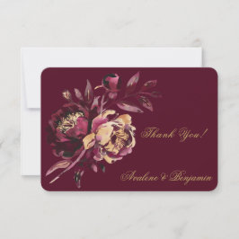 Marsala Gold Painted Peony Wedding Danke Karte