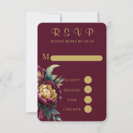 Marsala Gold Painted Peony Wedding RSVP Cards