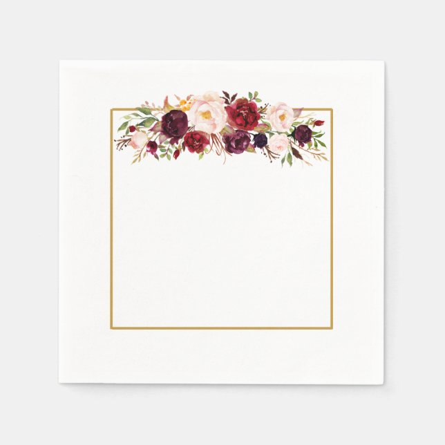 Marsala Gold Square Blume Monogram Wedding Napkin Serviette (Vorderseite)