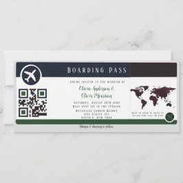 Marsala Green Boarding Pass Wedding Einladung