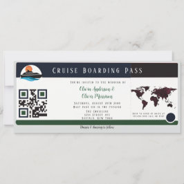 Marsala Green Cruise Boarding Pass Wedding Einladung