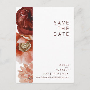Marsala Herbst Blumen Weiße Save The Date Postkart Einladungspostkarte