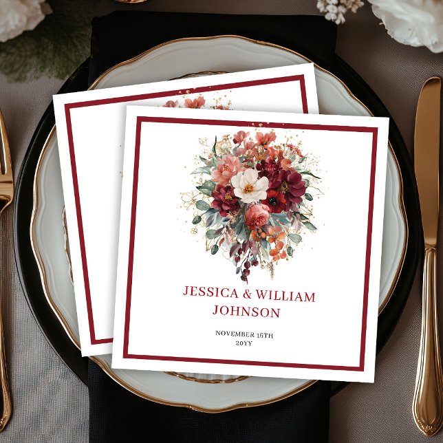 Marsala Herbst Floral Eukalyptus Boho Hochzeit Serviette (Marsala Autumn Floral Eucalyptus Boho Wedding Napkins

)