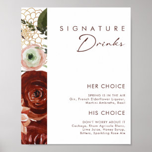 Marsala Herbst Floral   Signature Drinks Schild