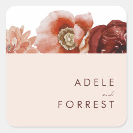 Marsala Herbstblütenblüte Hochzeitsfeiern Umschlag Quadratischer Aufkleber