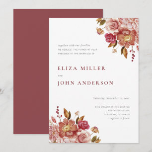 Marsala Moderne Rustikale Hochzeit mit floralen Wa Einladung