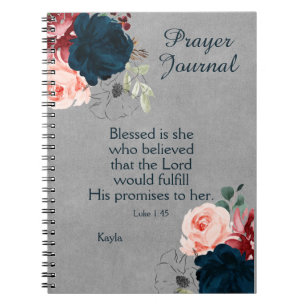 Marsala Navy Blue Floral Name Gebet Journal Notizblock