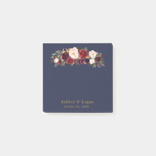 Marsala Navy Elegant Floral Wedding Post-it Notes Klebezettel