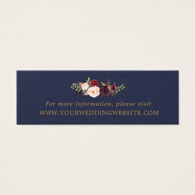 Marsala Navy Gold Floral Wedding Website Cards (Vorderseite)
