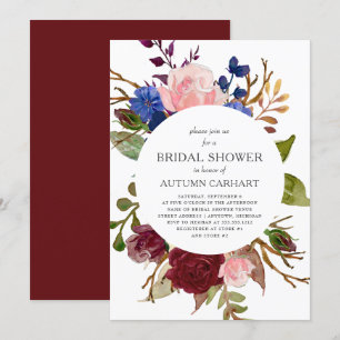 Marsala Navy Pink Floral Circle Brautparty Einladung