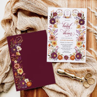 Marsala Orange Fall Floral Wappen Brautparty