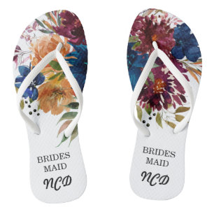 Marsala Orange Floral Bridesmaid Gevor Flip Flops