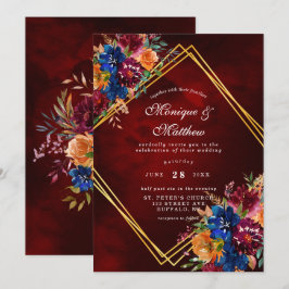 Marsala Orange Floral Gold Geometric Wedding Einladung