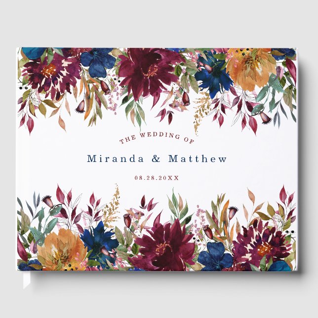 Marsala Orange Floral Wedding Gästebuch (Vorderseite)