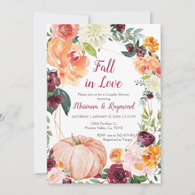 Marsala Orange Pumpkin Fall In Liebe Paare Dusche Einladung (Vorderseite)