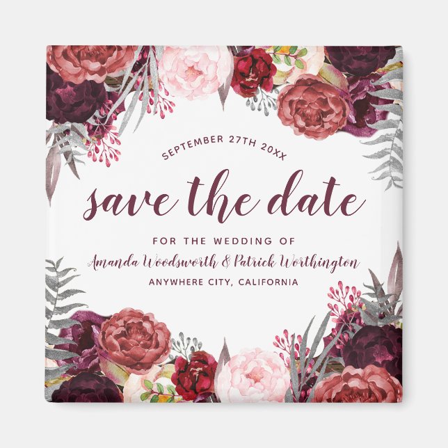 Marsala Peony Hochzeit im Herbst Save the Date Mag Magnet (Vorne)