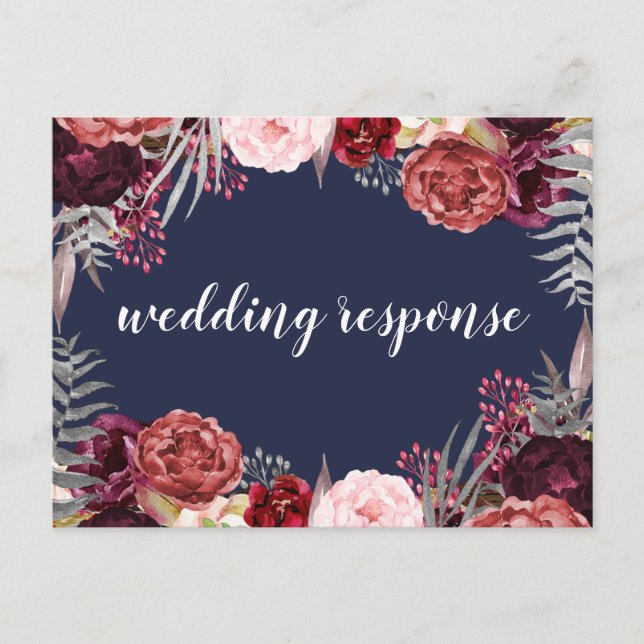 Marsala Peony Wedding RSVP Postkarten (Vorderseite)