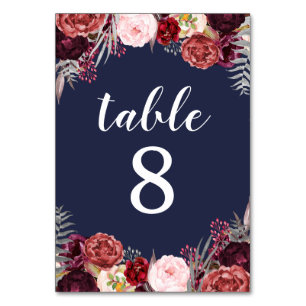 Marsala Peony Wedding Tischnummer Cards