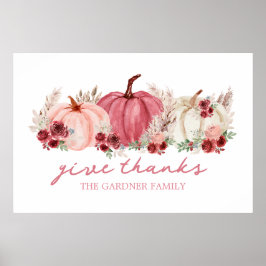 Marsala Pink Burgundy Fall Pumpkins Name Poster