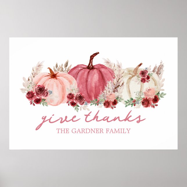 Marsala Pink Burgundy Fall Pumpkins Name Poster (Vorne)
