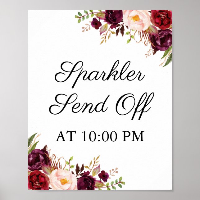 Marsala Pink Floral Sparkler Absenden Signaturpost Poster (Vorne)