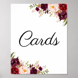 Marsala & Pink Floral Wedding Cards Zeichen Poster