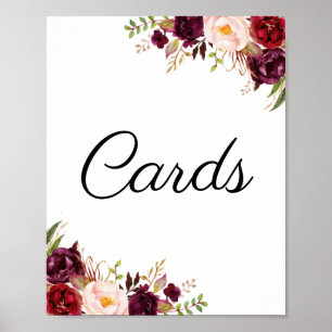 Marsala & Pink Floral Wedding Cards Zeichen Poster