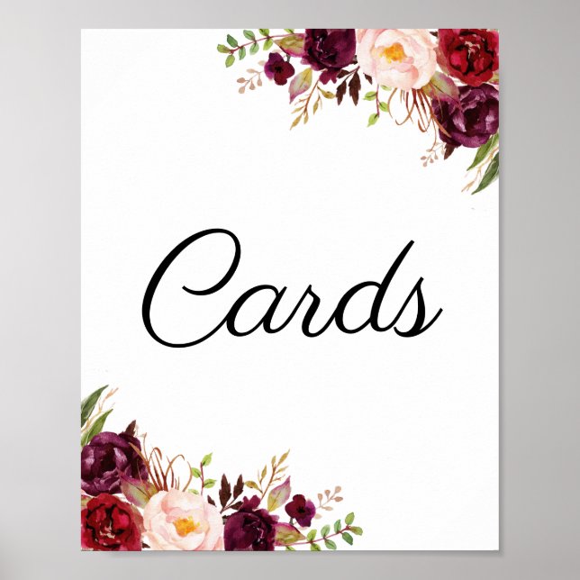 Marsala & Pink Floral Wedding Cards Zeichen Poster (Vorne)