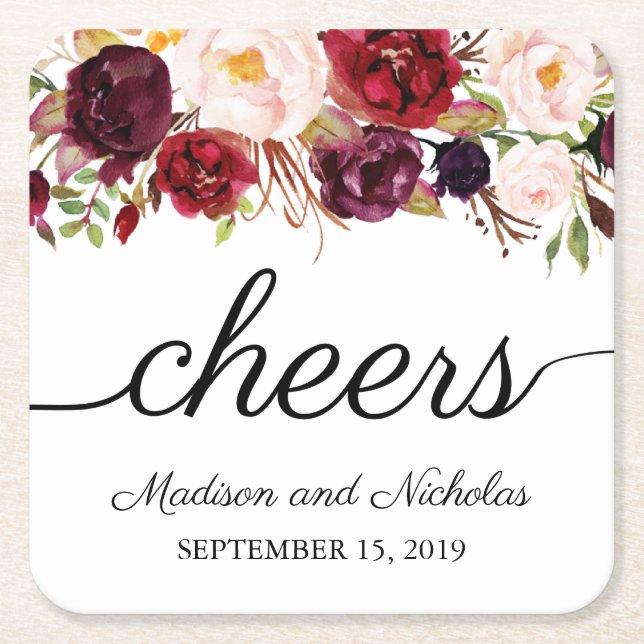 Marsala & Pink Floral Wedding Paper Untersetzer (Vorderseite)