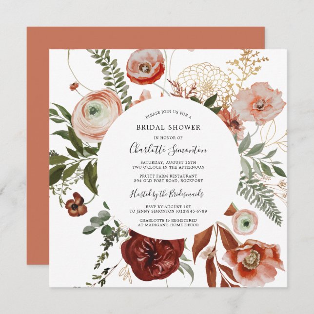 Marsala Pink Orange Brautparty Einladung (Vorne/Hinten)