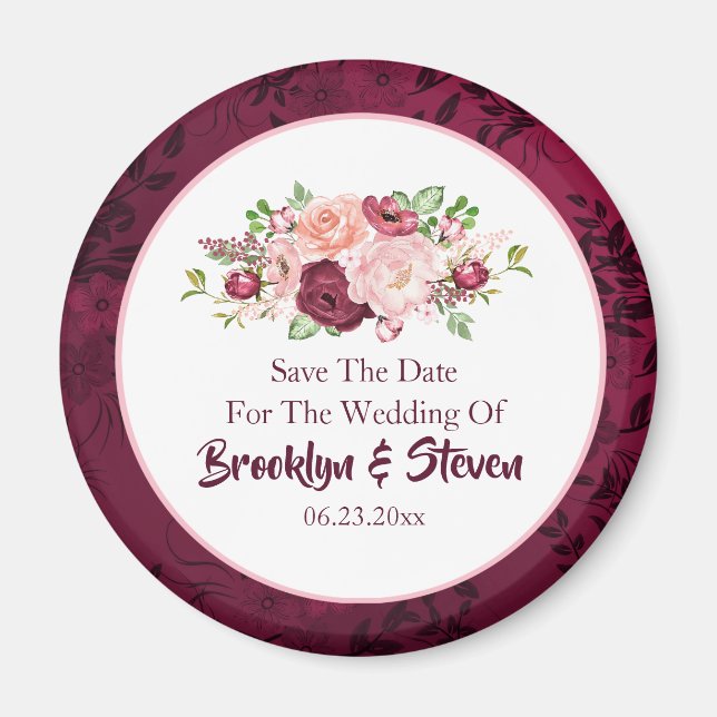 Marsala & Pink Peony Save the Date Magnet (Vorne)