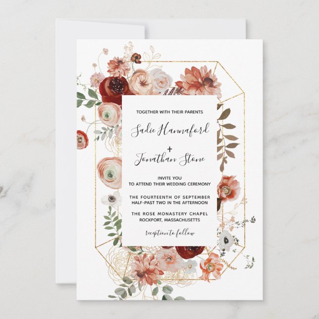 Marsala Pink Terracotta Geometrische Hochzeit Einladung (Vorderseite)