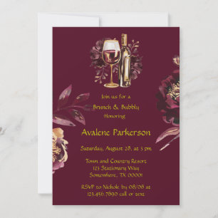 Marsala Red and Gold Peony Brunch und Bubbly Einladung