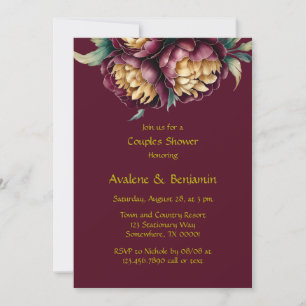 Marsala Red and Gold Peony Couples Dusche Einladung
