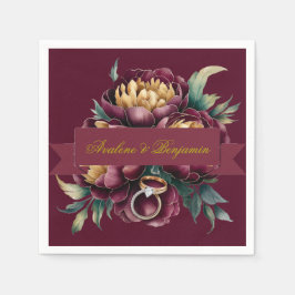 Marsala Red and Gold Peony mit Hochzeitsrennen Serviette