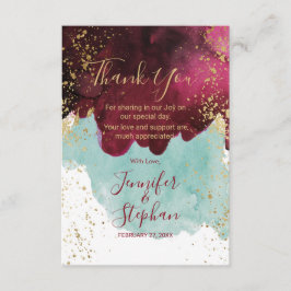 Marsala Red Aquamarin Watercolor Gold Splash Viele Dankeskarte