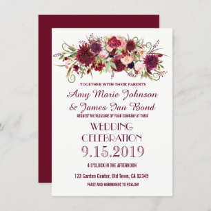 Marsala Red Burgund Floral Wedding Einladungen